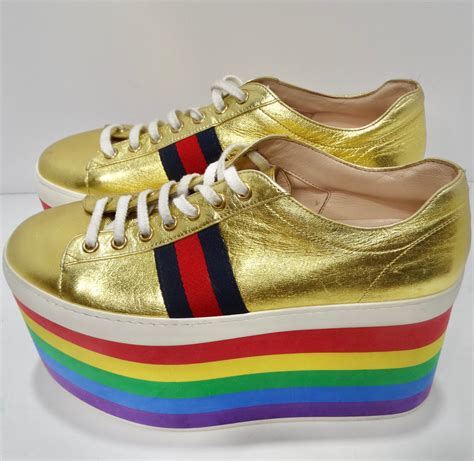 rainbow platform shoes gucci|Gucci peggy rainbow platform sneakers.